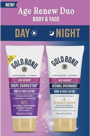 Gold Bond Age Renew Day & Night Duo Lotion Set for Body & Face, Gold Bond Crepe Corrector Lotion, Visibly Firms Skin & Gold Bond Retinol Overnight Lotion, Visibly Smooths Skin, 86 oz