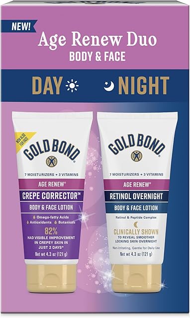 Gold Bond Age Renew Day & Night Duo Lotion Set for Body & Face, Gold Bond Crepe Corrector Lotion, Visibly Firms Skin & Gold Bond Retinol Overnight Lotion, Visibly Smooths Skin, 86 oz