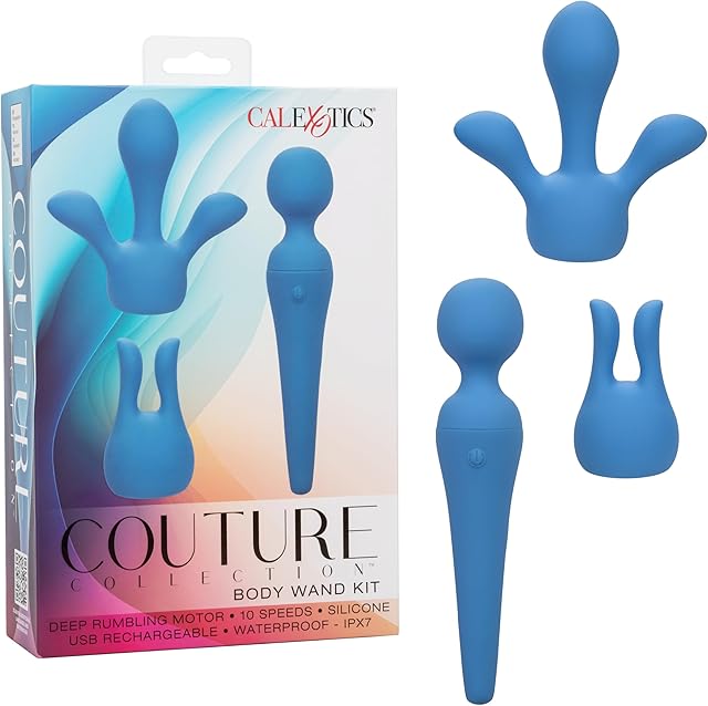 CalExotics Couture Collection Body Women Vibrator Wand Kit, 10 Mode Vibrating Massager with Flexible Nech and 2 Silicone Teaser Attachments Included - SE-4575-10-3