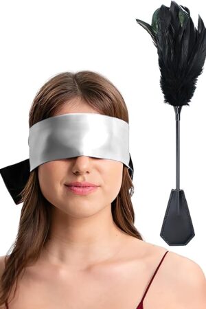 Feather Tickler French Crop, Soft Satin Eye Mask 59" for Women, Feather Ticklers Teasers Set