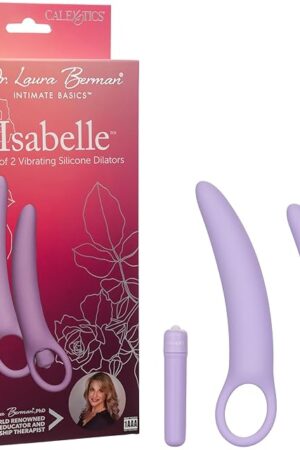 CalExotics Dr Laura Berman Intimate Basics Isabelle - 2 Piece Vibrating Silicone Dilators Set With Ergonomic Finger Loop - Waterproof Fetish Sex Toys for Couples - Purple