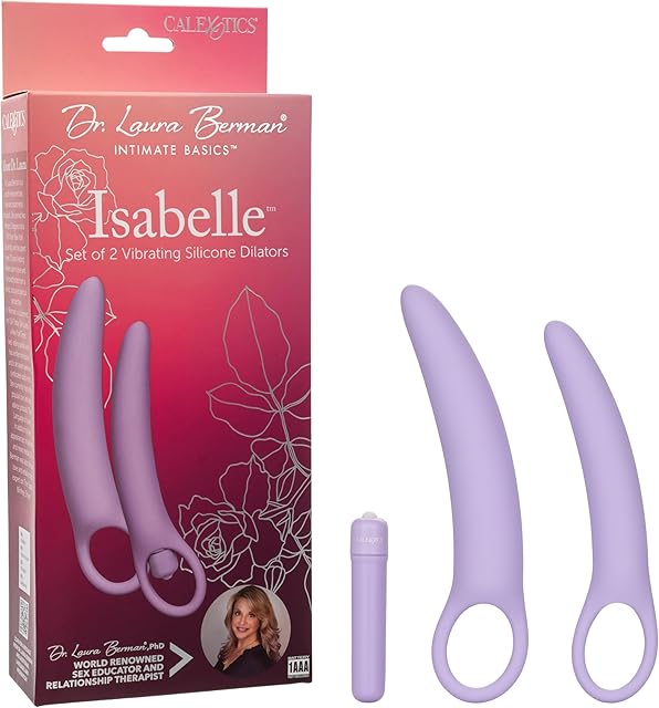CalExotics Dr Laura Berman Intimate Basics Isabelle - 2 Piece Vibrating Silicone Dilators Set With Ergonomic Finger Loop - Waterproof Fetish Sex Toys for Couples - Purple