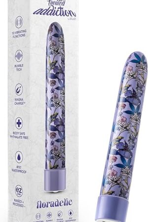 Blush Bullet Vibrators for Women - 7" Limited Addiction Floradelic - Slim G-Spot Clitoral Nipple Stimulator - Personal Massager with 10 RumbleTech Vibrations - Waterproof Mini Vibrator - Adult Sex Toy