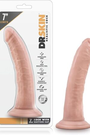 Blush Novelties Adult Sex Toys  Dr. Skin Realistic 7 Inch Dildo - 1.5 Inch Thick O Ring Strap On Harness Compatible Suction Cup Base  Body-Safe Tapered Head Fantacy Play - Women Men Couples  Vanila