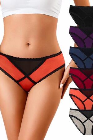 Womens Underwear Cotton Hipster Panties Low Rise No Show Briefs Soft Stretch Breathable Ladies Panties 6 Pack