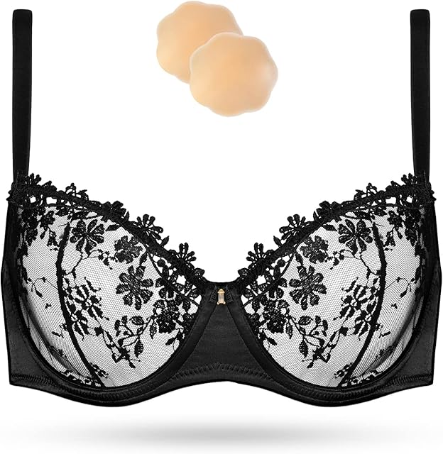Women's Sexy Lace Bra Demi Sheer Mesh Balconette See Through Bralette Unlined Underwire Embroidered