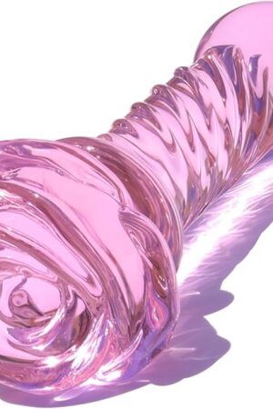 Glass Anal Plug Pink Butt Plug Prostate Massager with Spiral Texture, Rose Base and Gradual Head Fetish Bum Plug Anal Dilator Masturbation Sex Toy for Men Women TJIJP