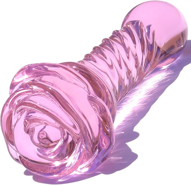 Glass Anal Plug Pink Butt Plug Prostate Massager with Spiral Texture, Rose Base and Gradual Head Fetish Bum Plug Anal Dilator Masturbation Sex Toy for Men Women TJIJP