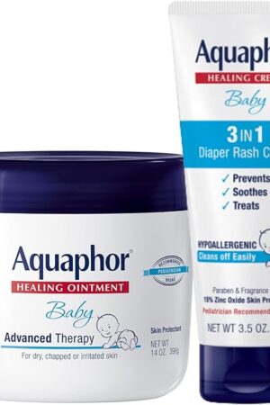Aquaphor Baby Healing Ointment (14 Oz) + 3-in-1 Diaper Rash Cream (35 Oz), Hypoallergenic and Fragrance Free Skin Care Set for Babies