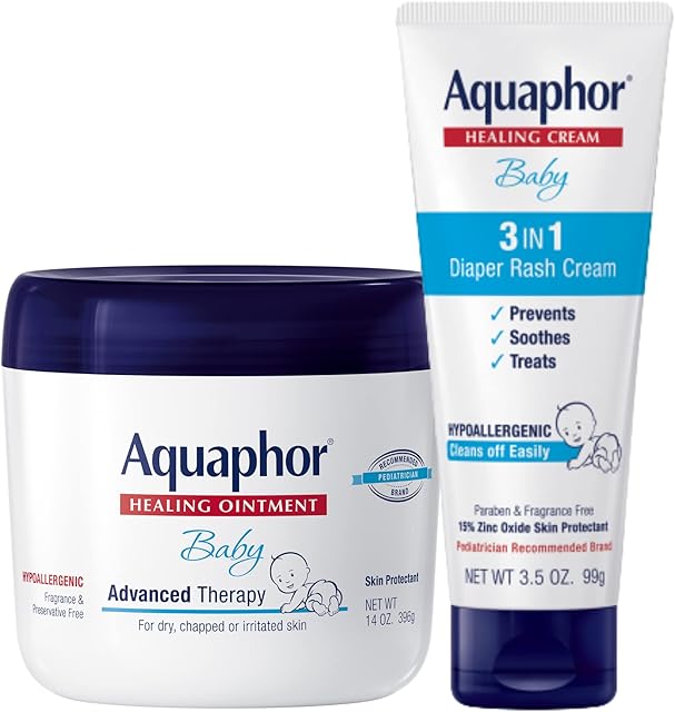 Aquaphor Baby Healing Ointment (14 Oz) + 3-in-1 Diaper Rash Cream (35 Oz), Hypoallergenic and Fragrance Free Skin Care Set for Babies
