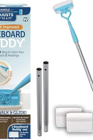 Baseboard Buddy | Lightweight Home Cleaning Essential, Pefect for Baseboards, Moldings & Walls, Glide & Wipe Trapping & Locking Dirt & Dust | As Seen on TV, (1 Baseboard Buddy & 3 Reusable Pads)