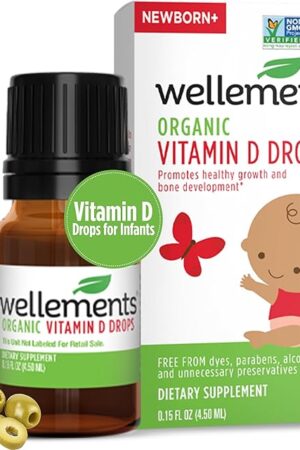 Wellements Baby Organic Vitamin D Drops for Infants & Toddlers (015 Fl Oz) - Certified Newborn+ Liquid Vitamin D3 Drops, Support Healthy Growth & Bone Development (1 Drop Daily & 400 IU Per Serving)