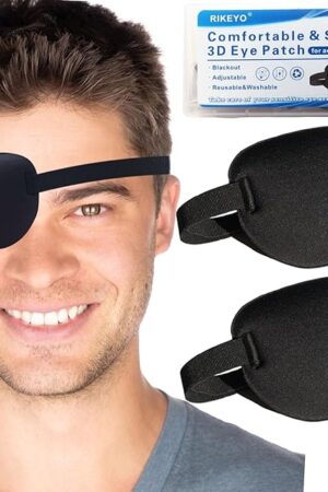 2 Pcs Eye Patches,Eye Patch for Adults,3D Adjustable Eyepatch for Right or Left Eye,One Eye Cover for Lazy Eye,Pirate Costume(Black)