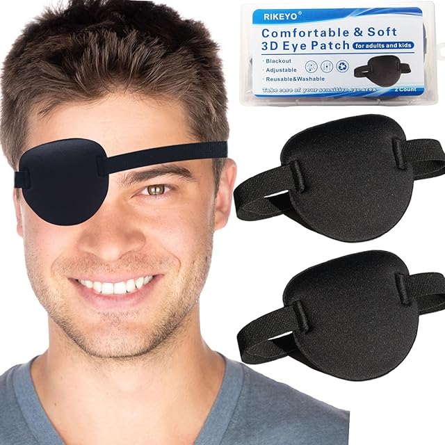 2 Pcs Eye Patches,Eye Patch for Adults,3D Adjustable Eyepatch for Right or Left Eye,One Eye Cover for Lazy Eye,Pirate Costume(Black)