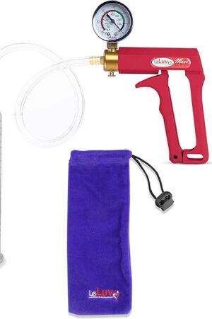 LeLuv Penis Pump Maxi Red Handle with Gauge, Clear Hose - 9 inch Length x 1.75 inch Diameter Cylinder