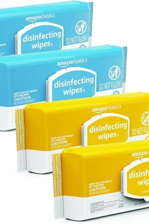 Amazon Basics Disinfecting Wipes, Lemon & Fresh Air Scent, Sanitizes/Cleans/Disinfects/Deodorizes, 320 Count (4 Packs of 80)