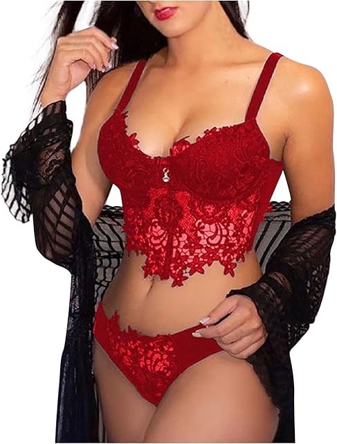 Women's Lace Lingerie Set Sexy Bra and Panty Sets Underwire Underwear Naughty Sleepwear Teddy Bodysuit Nightwear