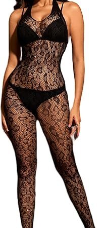 Women Sexy Exotic Dancer Fishnets Lingerie Bodysuit One Piece Lace Leopard Print Bodystocking Rave Outfits Clubwear