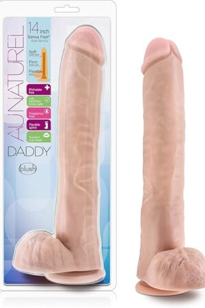 Blush Novelties Au Naturel 14 Inch Real Feel Dual Density Dildo, Realistic, Suction Cup Strap On Harness Base, Fat Thick Large Vanilla