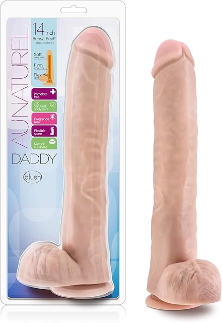 Blush Novelties Au Naturel 14 Inch Real Feel Dual Density Dildo, Realistic, Suction Cup Strap On Harness Base, Fat Thick Large Vanilla