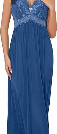 Womens Long Nightgowns Lace Sexy Lingerie V Neck Nightie Sleep Dress Sleeveless Sleepwear for Elegant Women
