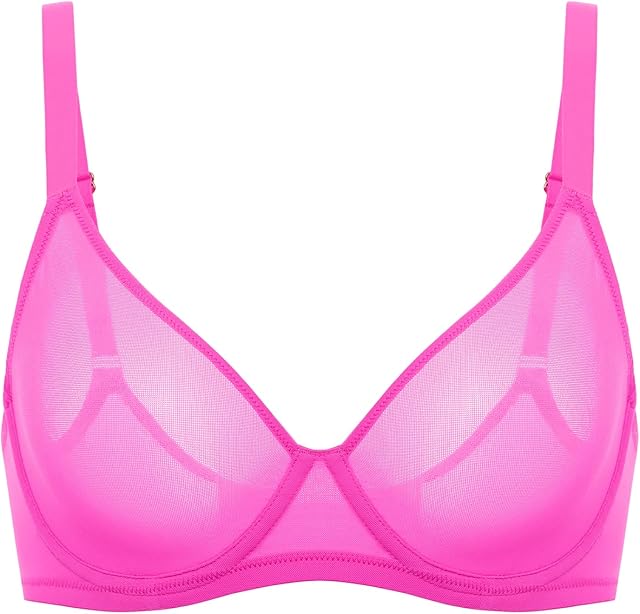 Women's Cosnufy Sheer Mesh Bra Full Coverage Plus Size Plunge Unlined Underwire Bras