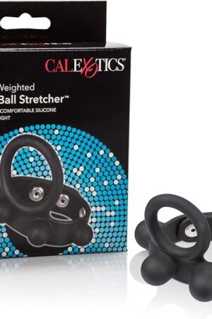 CalExotics Medium Weighted C-Ring Ball Stretcher Silicone with Fully Adjustable 3 Snap Design Erection Enhancer, Black (43056)