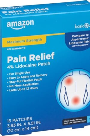 Amazon Basic Care Maximum Strength OTC Pain Relief , 4% Lidocaine Patch, 39? x 55?, 15-Count Box (Previously HealthWise)