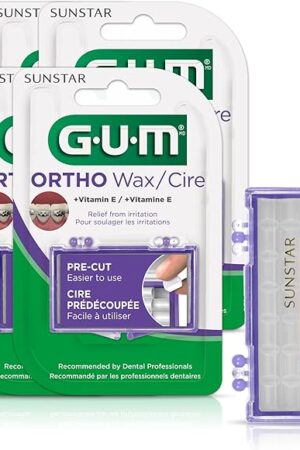 GUM Orthodontic Wax for Braces and Dental Devices - Soothing Dental Wax with Vitamin E and Aloe Vera - Clear Color - Unflavored (Pack of 6)