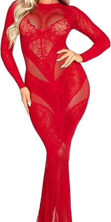 Women's Lace Body Con Gown with Heart Net Detail