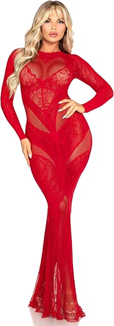 Women's Lace Body Con Gown with Heart Net Detail