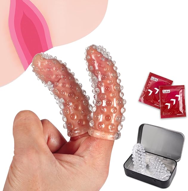 2Pcs Finger Vibrator Accessories Stimulator Sleeve, Dotted Finger Condoms Sexual Pleasure Tools Clitoral Stimulator G-Spot Nipple Anal Sex Toys for Couples Adult Women Men Couples Games