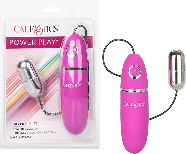 CalExotics Power Play Wired Remote Control Bullet Vibrator - Waterproof Sex Toys for Couples - Adult Vibe Egg Massager - Silver