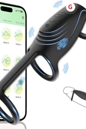 Vibrating Cock Ring for Men, App Control Penis Vibrator Ring with 9 Vibration Mode, Cock Sexual Stimulation Device for Couples Sex Game, Male Sex Toy for Erection, Stronger Longer, Harder