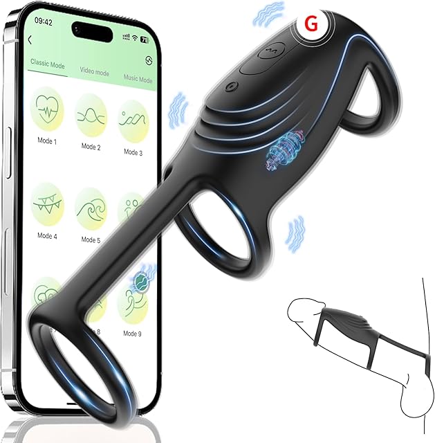 Vibrating Cock Ring for Men, App Control Penis Vibrator Ring with 9 Vibration Mode, Cock Sexual Stimulation Device for Couples Sex Game, Male Sex Toy for Erection, Stronger Longer, Harder