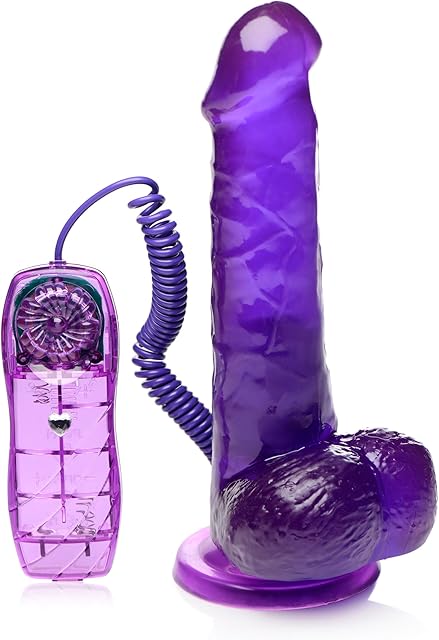 Vibrating Slim Jelly Dong with Suction Cup 7.5 Inch Sexy Purple
