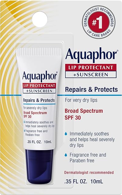 Aquaphor Lip Protectant and Sunscreen Ointment - Broad Spectrum SPF 30 - Relieves Chapped Lips - 35 fl Oz Tube
