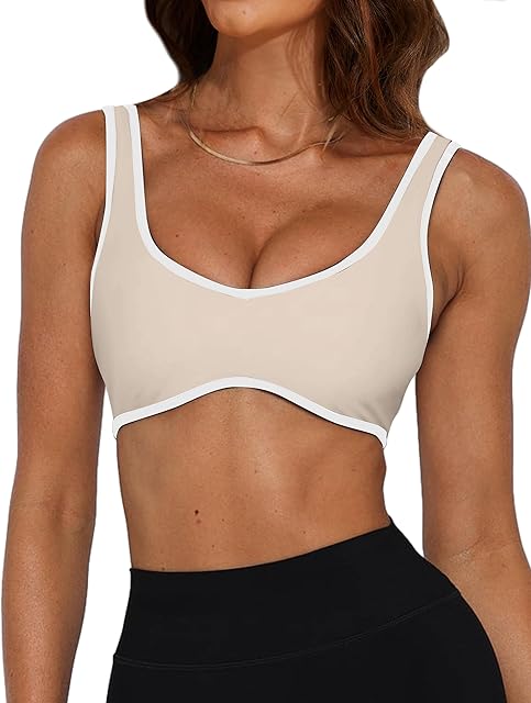 Women's Color Block Plunge V Neck Sports Bra Contrast Sleeveless Backless Sexy Slim Fit Yoga Tank Built in Bras