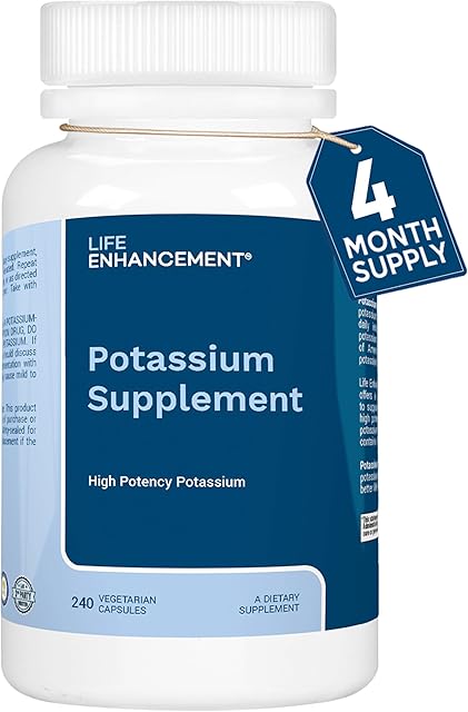Life Enhancement High Absorption Potassium Supplement for Muscle, Brain & Bone Health - No Additives High Potency Elemental Potassium Supplement is Made in USA (240 Capsules ? 120 Servings)