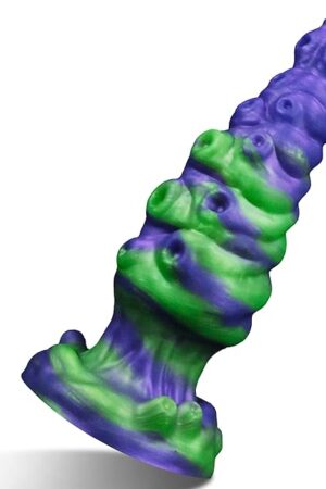 9" Fantasy Tentacle Dildo, Monster and Alien Shape, Anal Dildo Large Butt Plug, Thick Knot Sex Toy for Woman and Man, Liquid Silicone Material with Suction Cup, Purple and Green Color