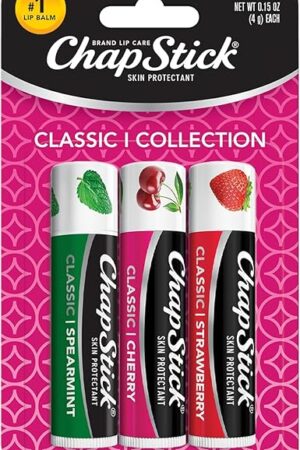 ChapStick Lip Care Set, Classic Collection 3-Pack  Spearmint, Cherry, and Strawberry Lip Balm, 0.15 Oz Ea