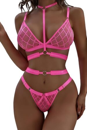 Women Sexy Lingerie Bra and Panty Sets Fishnet Sheer Mesh Lingerie Matching Bralette Sets