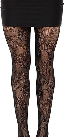 Womens Garden Rose Lace Tights, O/S, BLACK