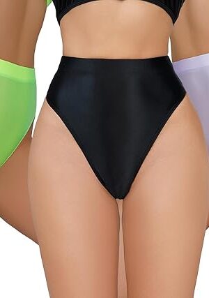 Women's Sexy Oil Glossy Briefs See Through Sheer Thong Panties Seamless High Cut Underwear Shiny Rave Dance Bottoms