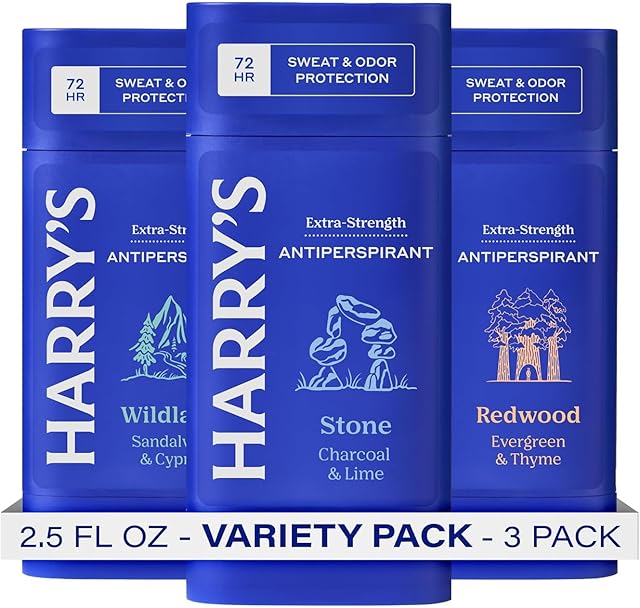 Harry's Extra-Strength Antiperspirant Deodorant, Sweat & Odor Control Antiperspirant for Men, Variety Pack - Stone, Redwood, Wildlands, 25 oz Pack of 3