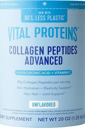 Vital Proteins Collagen Peptides Powder Advanced with Hyaluronic Acid & Vitamin C - 20oz Collagen Protein, Unflavored, 27 Servings