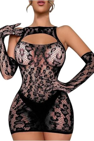 Women's Lingerie Bodysuit High Elasticity Hollow Out Mesh Underwear Sexy Wrap Hip Nightdress Roleplay Sleepwear