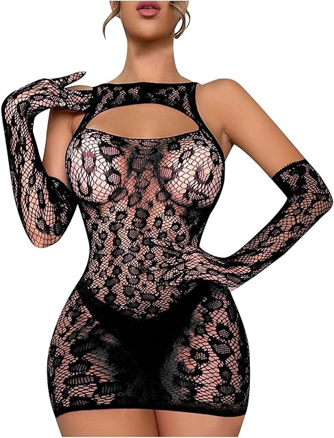 Women's Lingerie Bodysuit High Elasticity Hollow Out Mesh Underwear Sexy Wrap Hip Nightdress Roleplay Sleepwear