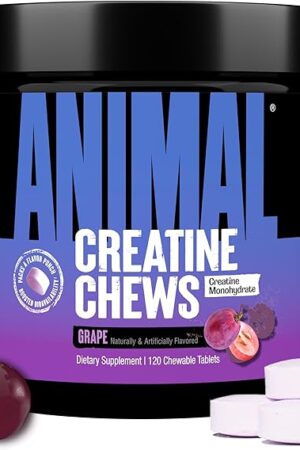Animal Creatine Chews Tablets - Enhanced Creatine Monohydrate with AstraGin to Improve Absorption, Sea Salt for Added Pumps, Delicious and Convenient Chewable Tablets - Grape