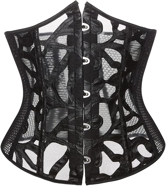 Black Underbust Corset for Women Leather Mesh Waist Training Cincher Going Out Bustier Top Halloween Costumes